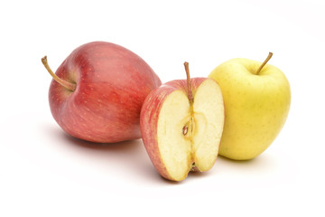 Apple and slice on a white background