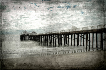 Retro-styled postcard of the pier at Newport Beach, California