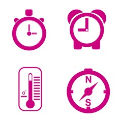 Réveil, chronomètre, boussole, thermomètre en 4 icônes 