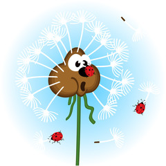 dandelion and ladybug  - vector  illustration, eps