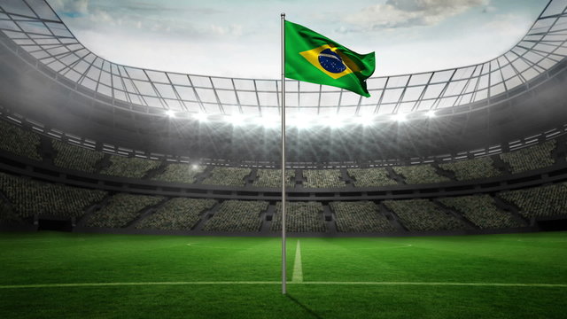 Brazil national flag waving on flagpole