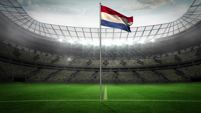 Netherlands national flag waving on flagpole