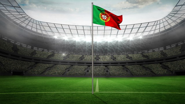 Portugal national flag waving on flagpole