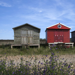Colored bathing cabins on a beach