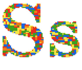 Letter S built from toy bricks in random colors