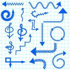 Simple blue arrows and arrows with a telephone cord