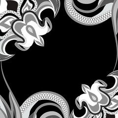 Abstract black and white background with flowers ornament