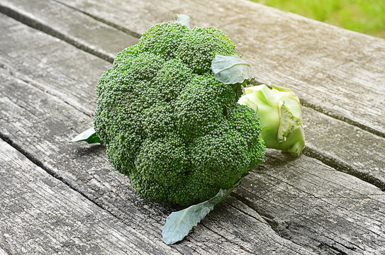 Broccoli on wooden background