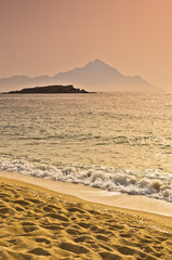 Sunrise at the beach near holy mountain Athos, Chalkidiki