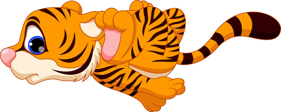 Cute baby tiger cartoon running