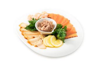 the fillet with marine fish on the white plate