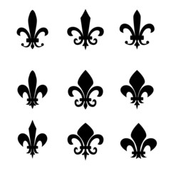 Collection of fleur de lis symbols - black silhouettes - obrazy, fototapety, plakaty