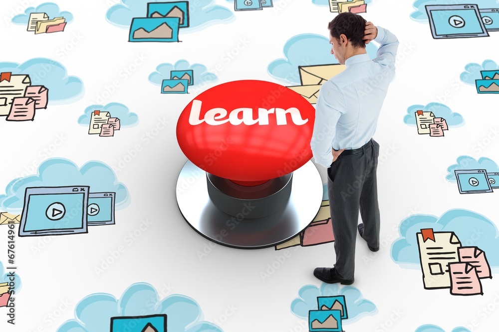 Poster Learn against digitally generated red push button