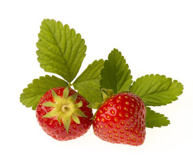 strawberries with leaves isolated on white background