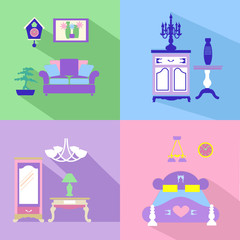 Fototapeta na wymiar colorful Interior Icons Set in flat style with long shadow - Il