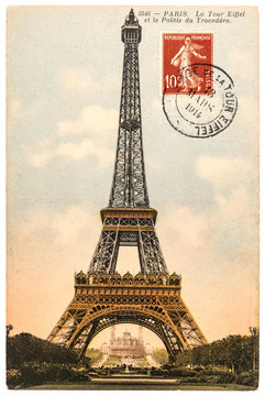 Eiffel Tower in Paris. Vintage postcard