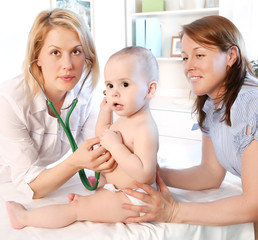 Doctror pediatrician and baby and mother