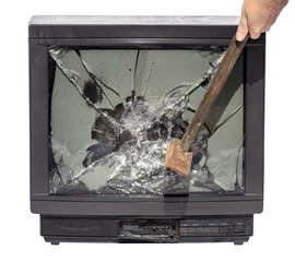 hammer smashes TV