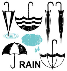 Umbrellas scratched silhouette icons