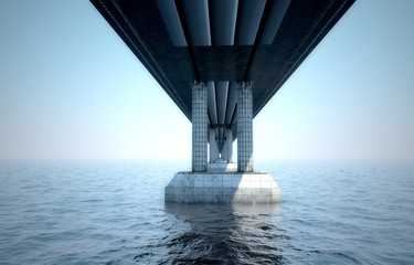 Big bridge of the coming sun against the blue sky