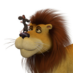 Courage, 3d cartoon mouse  with a lion