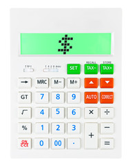 Calculator with $ on display on white background
