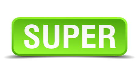 Super green 3d realistic square isolated button