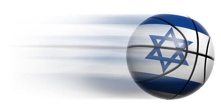 Basketball ball with flag of Israel in motion isolated