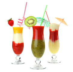 Delicious fruit smoothie isolated on white