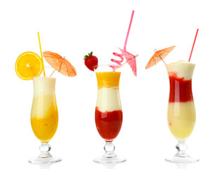 Delicious fruit smoothie isolated on white