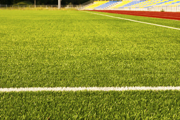Green football field grass. Stadium