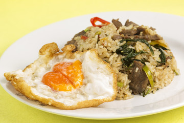 Fried rice with beef chili and basil