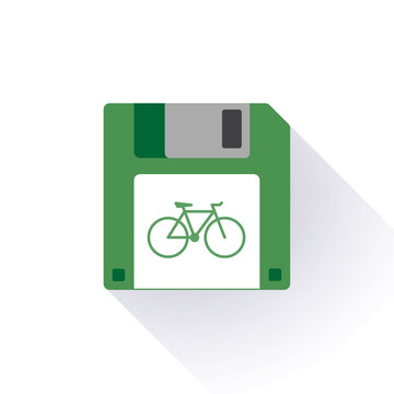 Floppy disc icon with a bicycle