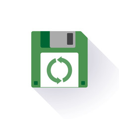 Floppy disc icon with a recycle sign