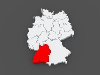 Map of Baden-Wurttemberg. Germany.