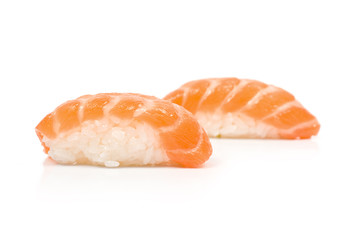 Two Sushi with Salmon isolated on white