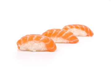 Three Sushi with Salmon isolated on white