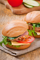 Sandwich with ham, cheese and fresh vegetables