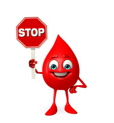 Blood Drop Character with stop sign