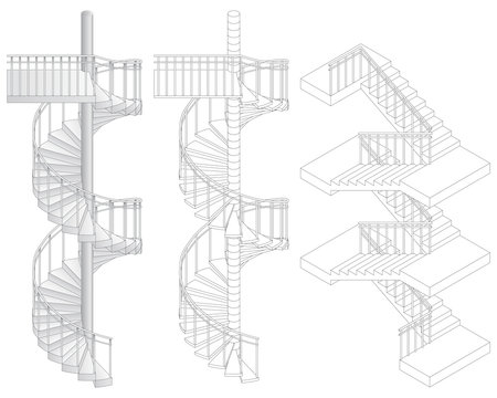 Vector illustration of three staircases