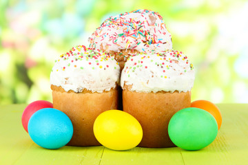 Sweet Easter cakes with colorful eggs
