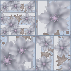 Patchwork seamless grey retro pattern with flowers