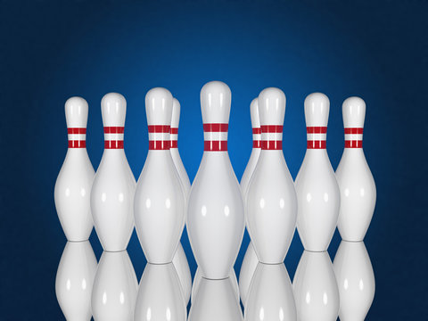Bowling pins on a blue background