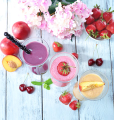 Delicious smoothie on table, close-up