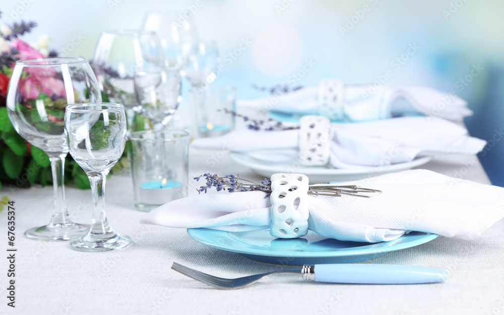 Poster dining table setting with lavender flowers