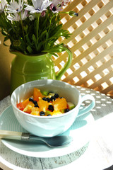 Useful homemade fruit salad, close-up