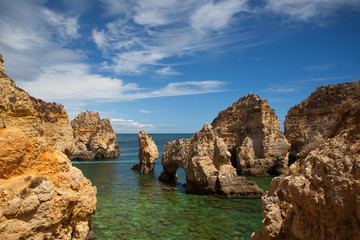 Famous cliffs of Ponta de Piedade, Lagos, Algarve, Portugal