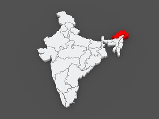 Map of Arunachal Pradesh. India.