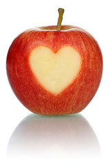 Plakat Apfel mit Herz Thema Liebe isoliert