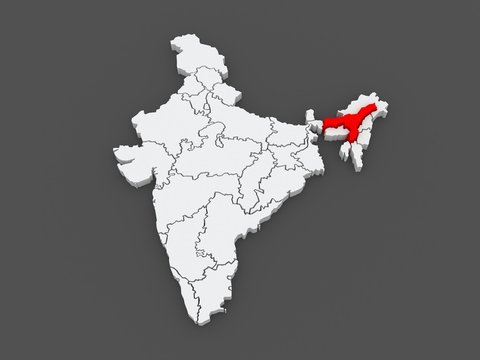 Map of Assam. India.